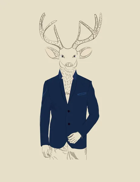 Vintage ilustracji jelenia w garniturze — Wektor stockowy