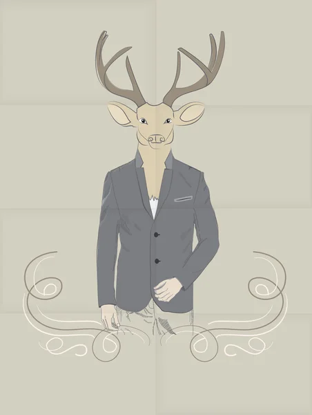 Hand Drawn Vector Illustration of Deer in a suit — Stock Vector
