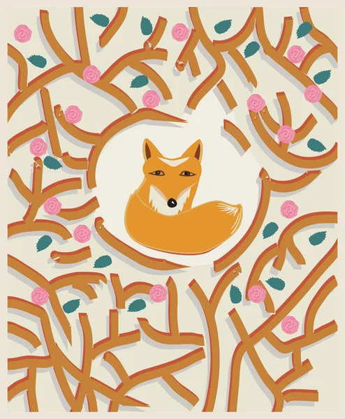 Little fox in a forest card design — Stock Vector