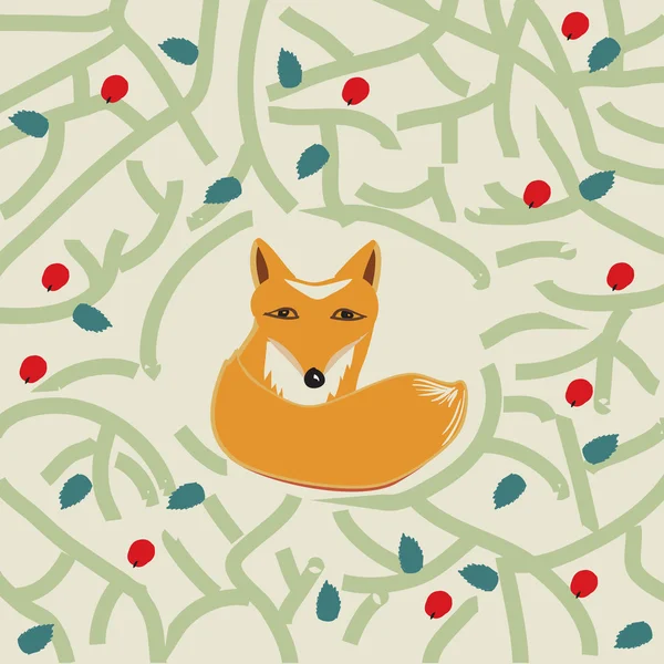 Illustration of a cute little fox in a forest — Stock Vector