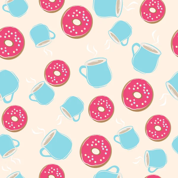 Hot chocolate and ring donuts seamless pattern — Stock Vector