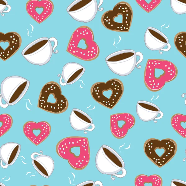 Modèle sans couture de chocolat chaud et beignets — Image vectorielle