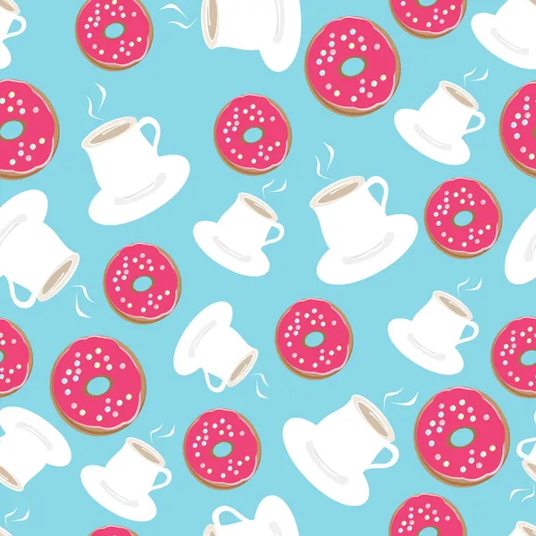 Tea and donuts seamless background pattern — Stock Vector