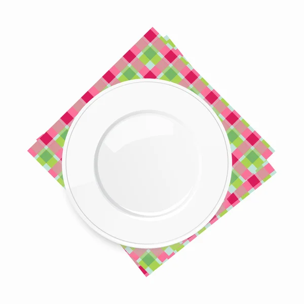 Assiette vide sur une serviette à carreaux — Image vectorielle