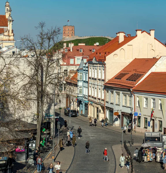 Vilnius Lithuania October 2021 Tourists Walk Pilies Street Oldest Most — Stock Photo, Image