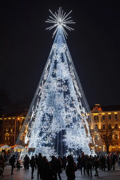 Vilnius Litouwen November 2021 Nachtzicht Belangrijkste Kerstboom Van Vilnius Hoofdstad — Stockfoto