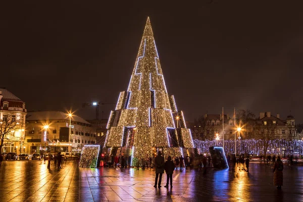 Vilnius Lithuania December 2020 Night View Main Christmas Tree Vilnius — Stock Photo, Image