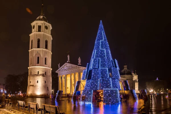 Vilnius Lithuania December 2020 Night View Main Christmas Tree Vilnius — Stock Photo, Image