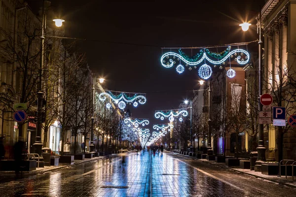 Vilnius Litouwen December 2020 Gediminas Avenue Hoofdstraat Van Vilnius Versierd — Stockfoto