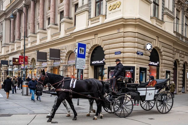 Vienna Austria November 2021 Horse Drawn Carriage Fiaker Popular Tourist — Stock Photo, Image