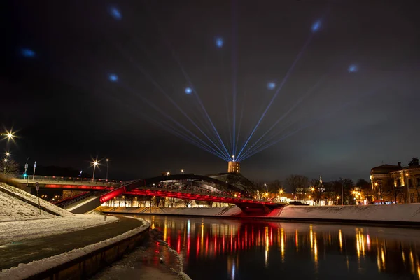 Vilnius Litouwen Januari 2022 Vilnius Belangrijkste Symbool Kasteel Gediminas Verlicht — Stockfoto