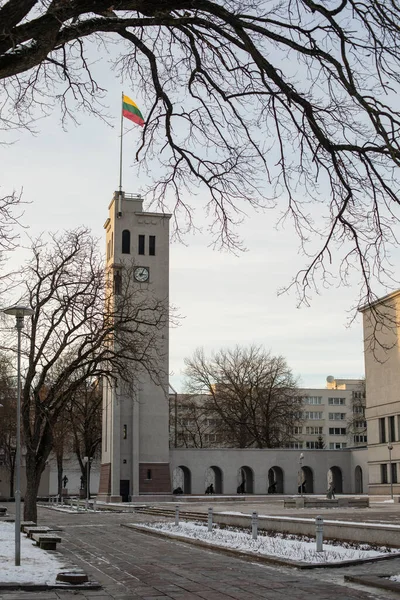 Kaunas Litouwen December 2021 Toren Met Het Cariljoen Klok Naast — Stockfoto