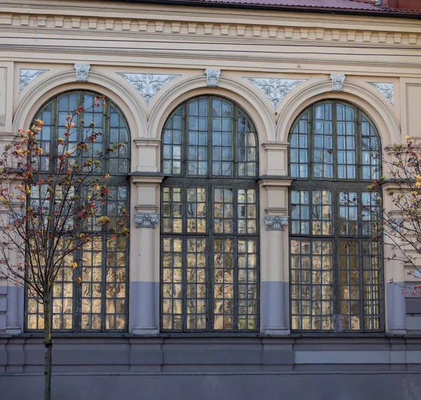 Bogenförmige Fenster Schmucken Gebäude Der Zygimantu Straße Vilnius Litauen — Stockfoto