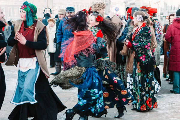 Vilnius Lithuania February 2005 People Celebrate Uzgavenes Shrovetide Tuesday Lithuanian — Stock Photo, Image