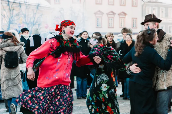 Vilnius Litauen Februar 2005 Die Menschen Feiern Usgawenes Faschingsdienstag Das — Stockfoto