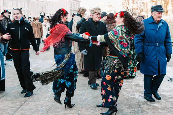 Vilnius Lithuania February 2005 People Celebrate Uzgavenes Shrovetide Tuesday Lithuanian — Stock Photo, Image