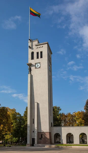Kaunas Lituania Ottobre 2021 Torre Con Carillon Orologio Oltre Vytautas — Foto Stock