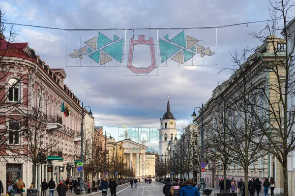 Vilnius Lituania Febbraio 2022 Viale Gediminas Strada Principale Vilnius Decorato — Foto Stock