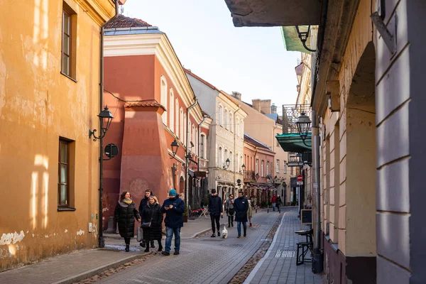 Vilnius Lithuania February 2022 People Walk Saviciaus Street Picturesque Street — стоковое фото