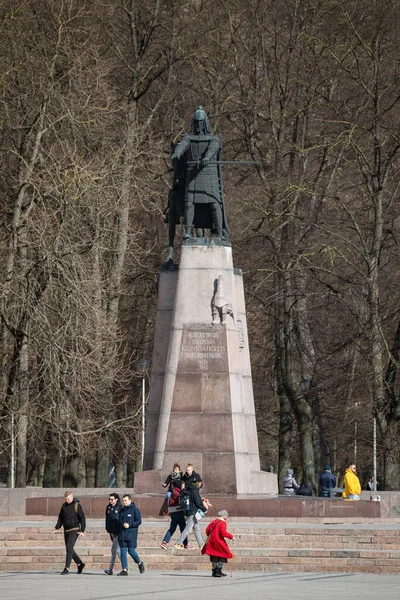 Vilnius Lithuania March 2022 Monument Grand Duke Gediminas Standing Cathedral — Stock Photo, Image