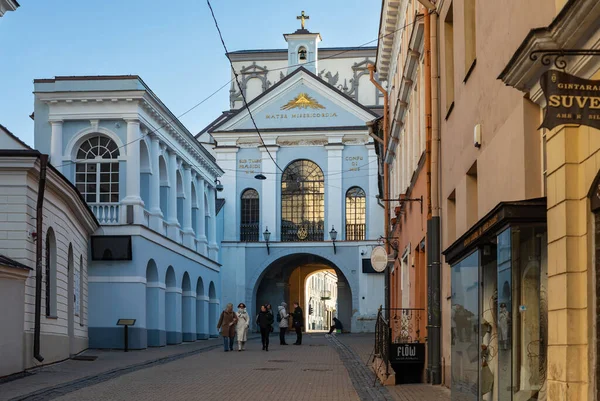 Vilnius Lithuania February 2022 Ausros Vartai Ostra Brama Gate Dawn — стоковое фото