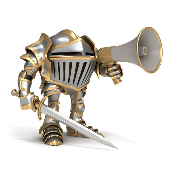 Knight with megaphone — Stock Photo, Image
