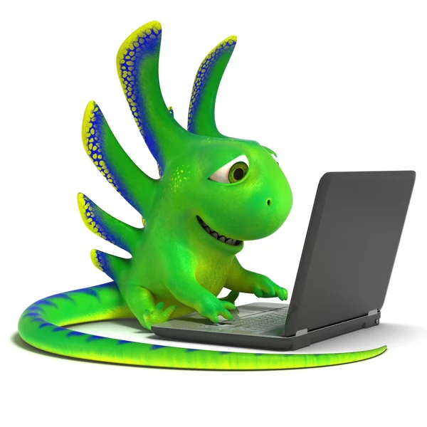 Lizard using a laptop — Stock Photo, Image