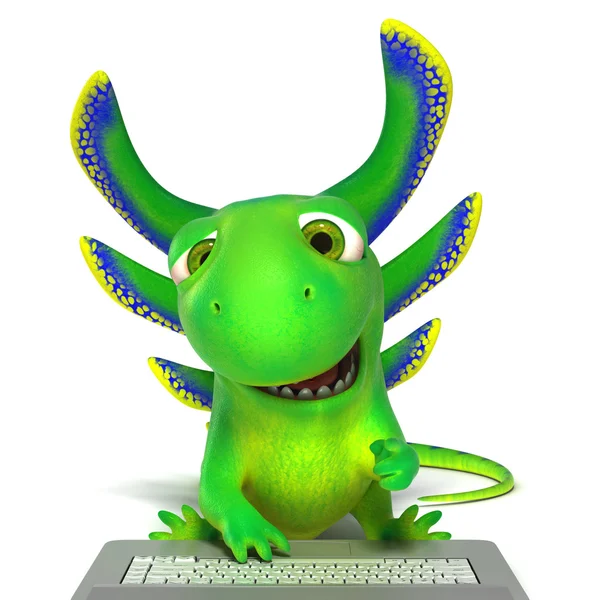 Lizard using a laptop — Stock Photo, Image