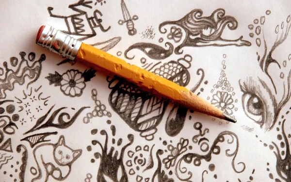 Pencil and doodles — Stock Photo, Image