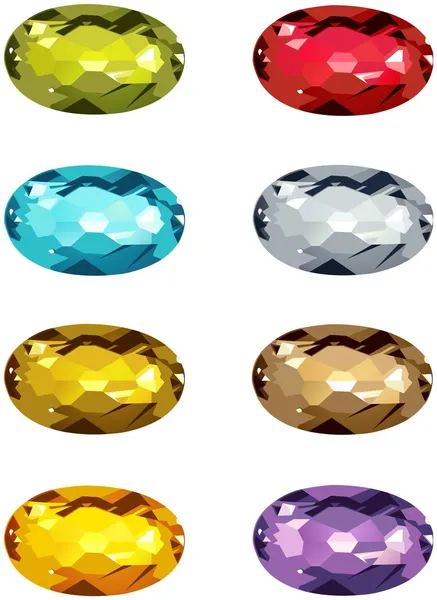 Gemas de corte oval en diferentes colores — Vector de stock