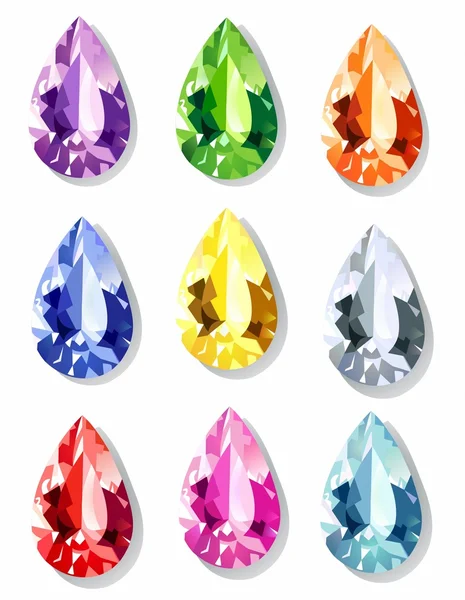 Pear Cut gems in different colors — Stock Vector