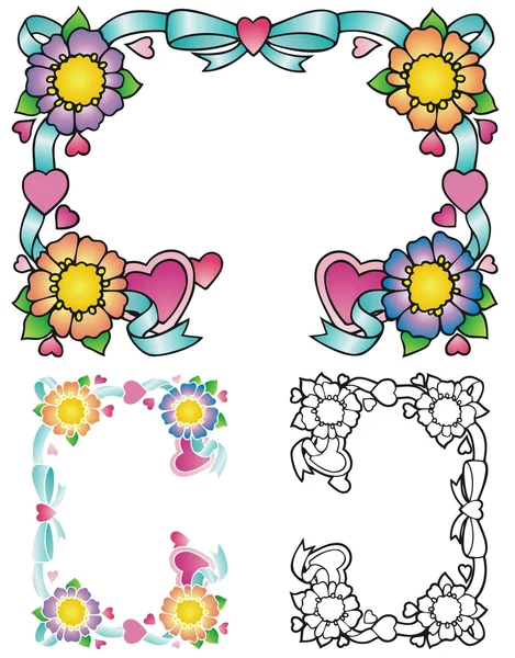 Four flower border — Stock Vector