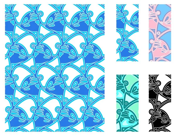 Stilizált Szecessziós Pillangó Minta Variációkkal — Stock Vector