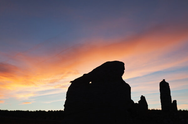 Backlight ruins at dusk