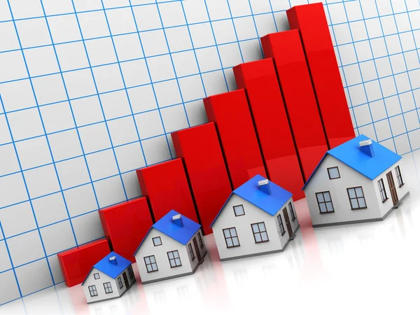 Családi házak és a grafikon — Stock Fotó