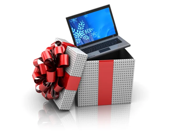 Geschenkbox mit Laptop — Stockfoto