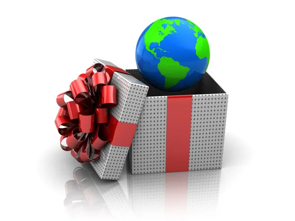 Gift with earth globe — Stock Photo, Image