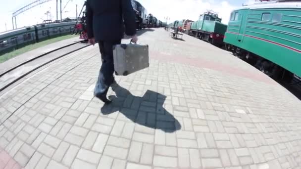 Мужчина с чемоданом — стоковое видео