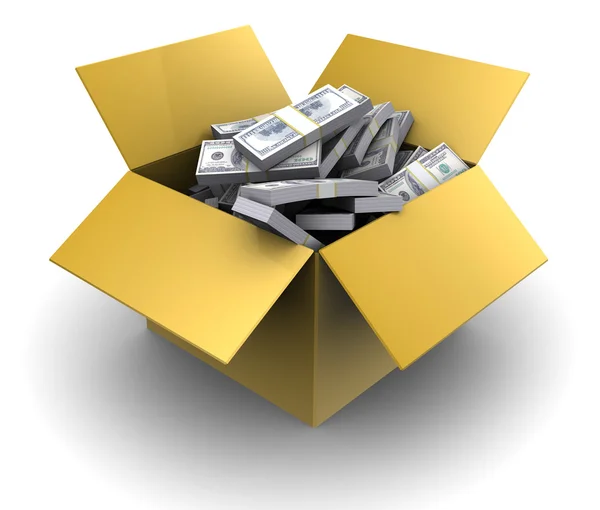 Karton kutu içinde para — Stok fotoğraf