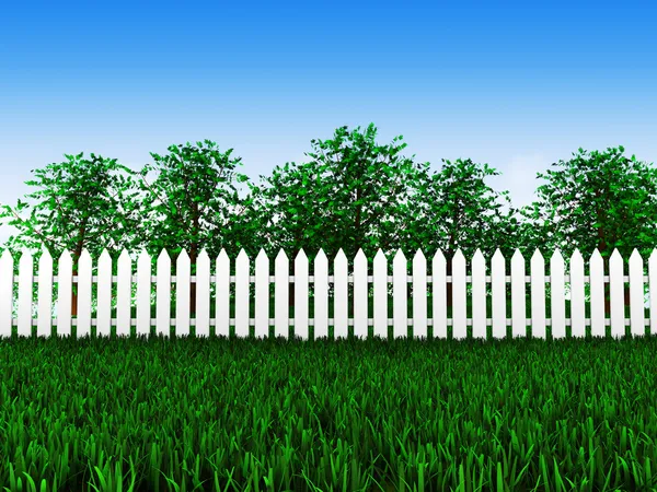 Green field and trees in garden — Stock Photo, Image