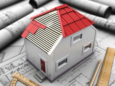 layout of house with red roof clipart
