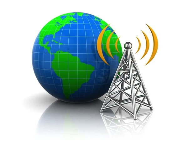 Wireless antenna to the globe — Stock Photo, Image