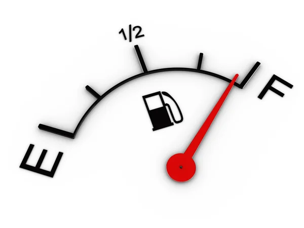 3d image of fuel gauge shows full tank — Stock Photo, Image