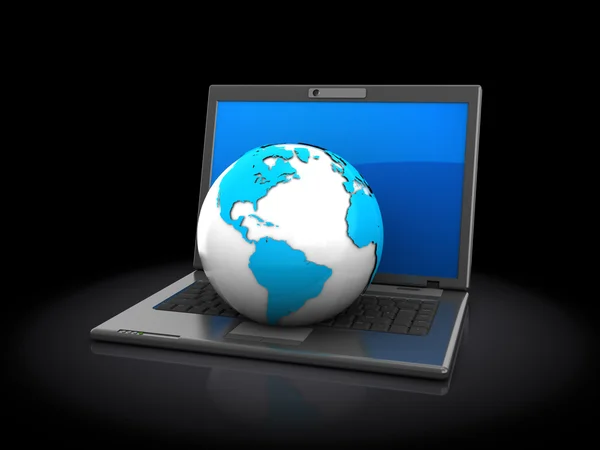 Computador portátil com globo terrestre — Fotografia de Stock