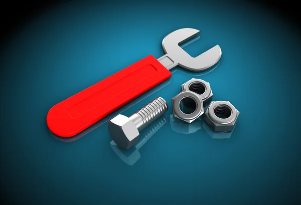 Wrench with nuts — Stock Photo, Image