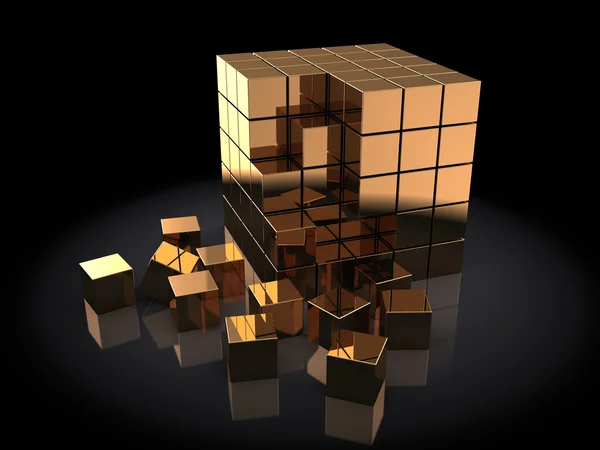 Golden cube built with blocks — Stock Photo, Image