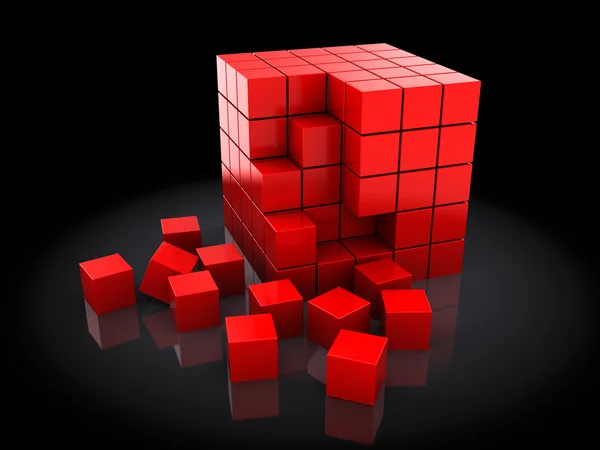 Cubo rojo con bloques — Foto de Stock