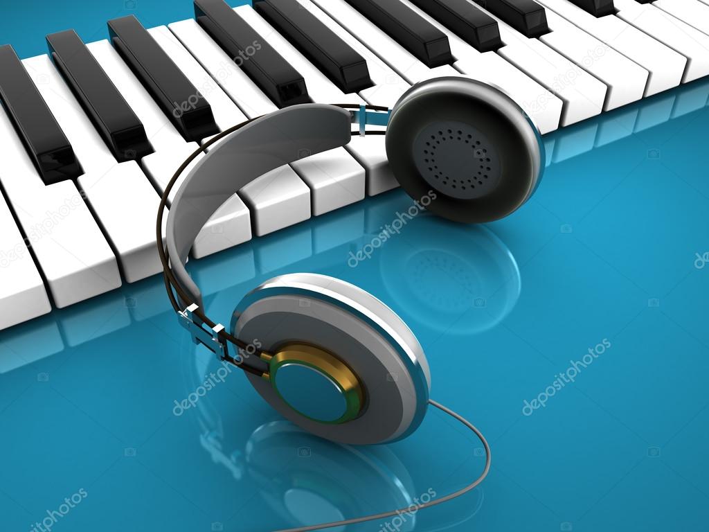 Music keyboard with headphones