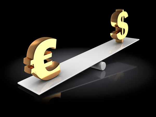 Euro and dollar on scale — Stock Photo, Image