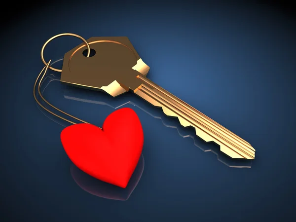 Golden key with heart — Stock Photo, Image